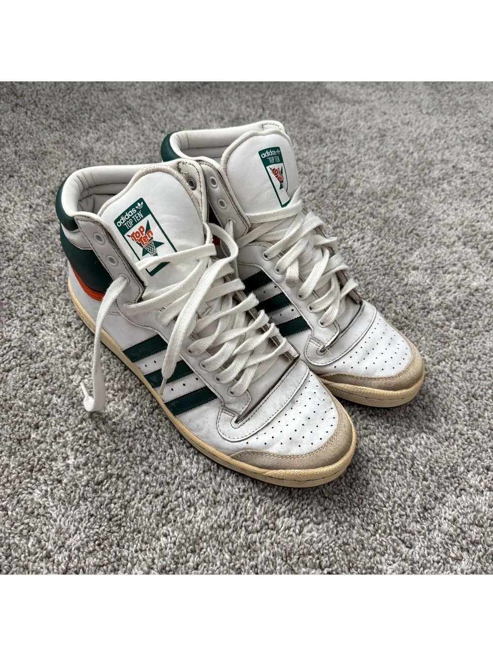 Adidas University of Miami Top Ten Vintage High-Top Sneakers White Green Orange